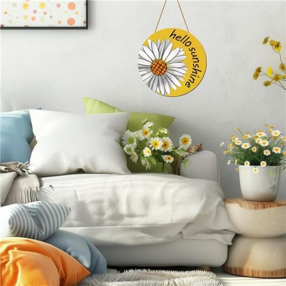 Summer Daisy Hello Sunshine Door Sign Summer Daisy Front Door Decor Rustic - Picture 4 of 7